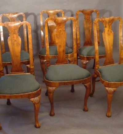 Set of Six Walnut Dining Chairs with Cabriole Legs